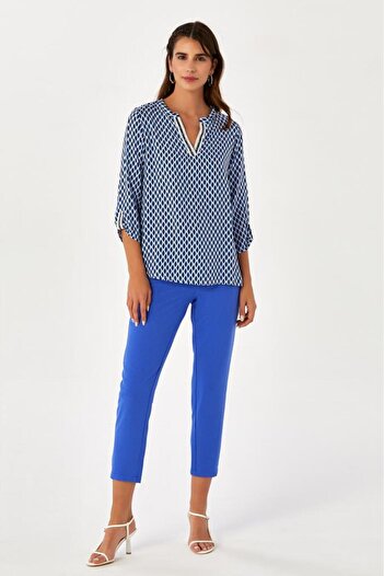 İKİLER Neck and Sleeve Sequin Striped Patterned Blouse 024-3008