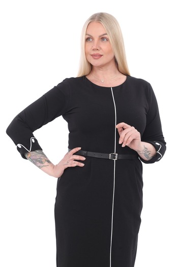 etselements Modapo White Stripe Plus Size Dress with Button Detail and Belt 5299
