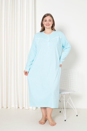 SEBOTEKS 100% Cotton Combed Long Sleeve Plus Size Mother's Nightgown 052