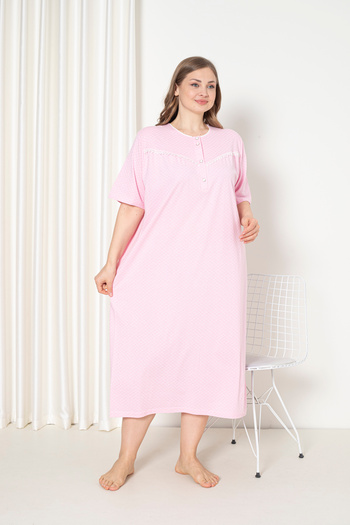 SEBOTEKS 100% Cotton Combed Cotton Short Sleeve Plus Size Mother's Nightgown 051