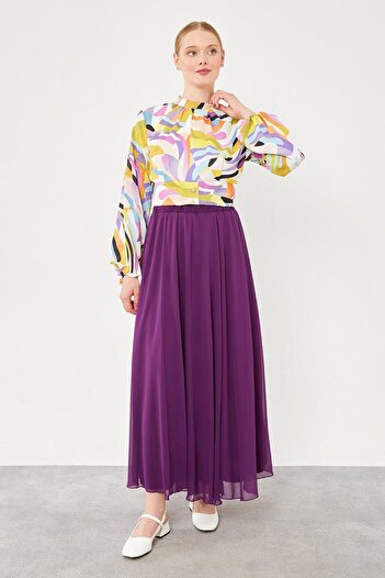 Levidor Elastic Waist Plum Flared Skirt