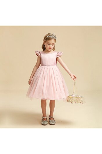 Mashotrend Helsinki Pearl Detailed American Satin Girls' Evening Dress - Girls' Dress
