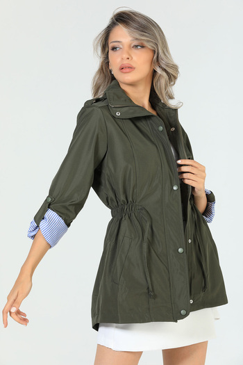 julude Khaki Women's Waist Lace-up Lined Trench Coat (PLEASE ONE SIZE LARGE, SLIM FIT)