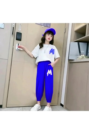 Machetta Kids Colorful M Printed Short Sleeve Summer Oversize Girl's Tracksuit Set