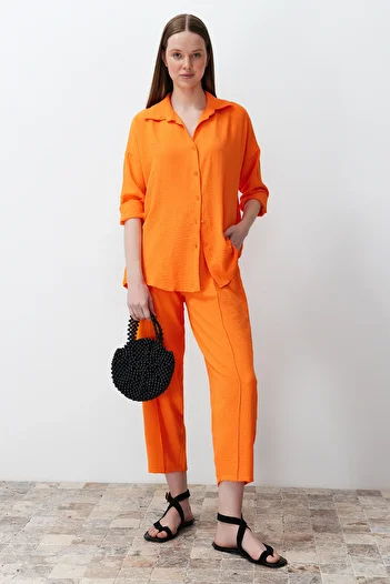 Trendyol Collection Orange Woven Shirt-Pants Aerobin Suit Twoss24Au00038