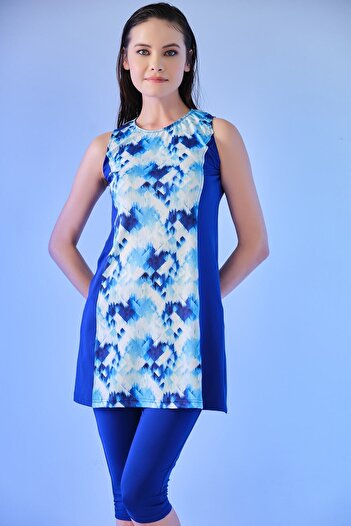 ALFASA Front Patterned Zero Sleeve Semi Covered Swimsuit