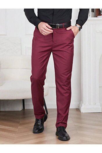carwin Men's Burgundy Color Italian Cut Flexible Lycra Fabric Trousers