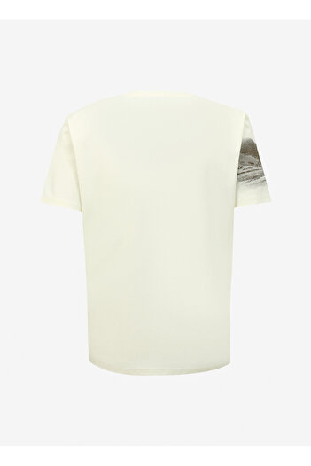 Discovery Expedition Kırık Beyaz Erkek Bisiklet Yaka Relaxed Baskılı UV Apreli T-Shirt D4SM-TST3249