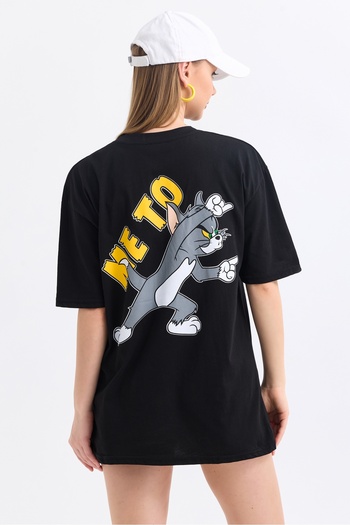 MD trend Women's Front And Back Tom Jerry Printed Cotton Oversize T-Shirt