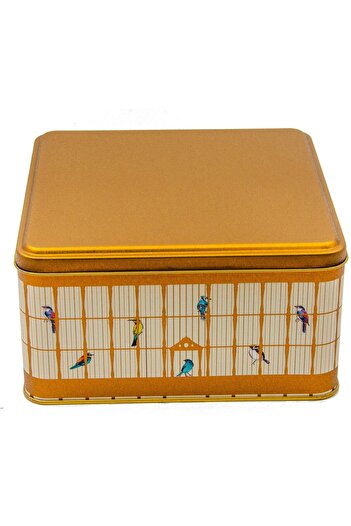 EVLE Er028-1n Bird Cage Gold Patterned Square Metal Storage Container 20x20 Cm