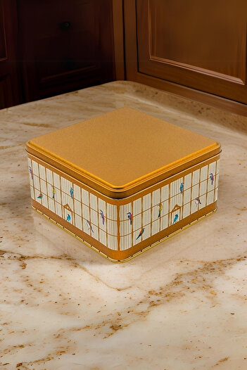 EVLE Er028-1n Bird Cage Gold Patterned Square Metal Storage Container 20x20 Cm