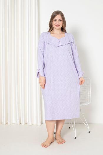 SEBOTEKS 100% Cotton Seasonal Long Sleeve Combed Plus Size Mother's Nightgown 180