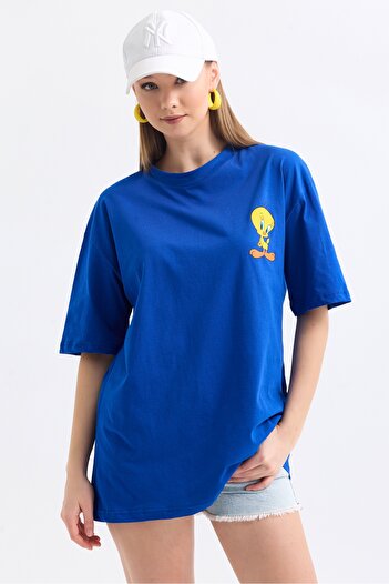 MD trend Women's Front and Back Tweety Printed Cotton Oversize T-Shirt