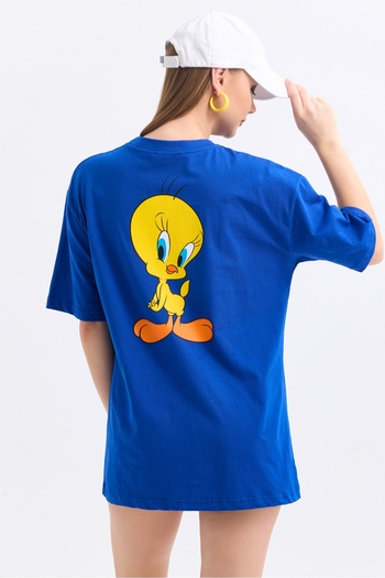 MD trend Women's Front and Back Tweety Printed Cotton Oversize T-Shirt