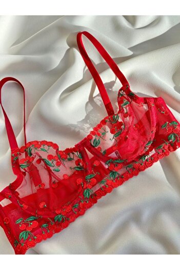 La Linaa Cherry Red Thong Panty Bra Set
