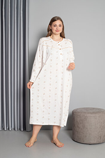 SEBOTEKS 100% Cotton Seasonal Long Sleeve Combed Plus Size Mother's Nightgown 132