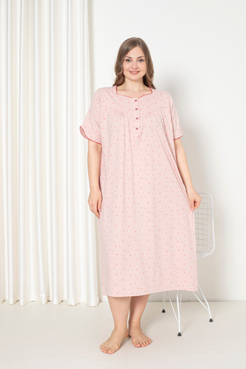 SEBOTEKS 100% Cotton Short Sleeve Combed Plus Size Mother's Nightgown 127