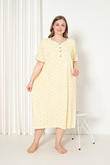 SEBOTEKS 100% Cotton Short Sleeve Combed Plus Size Mother's Nightgown 127