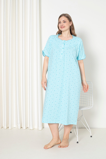 SEBOTEKS 100% Cotton Short Sleeve Combed Plus Size Mother's Nightgown 127