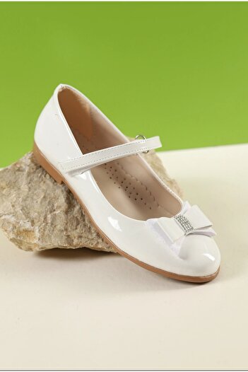 Anıl 65322 Girl's Ballerinas with Bow and Stone Detail and Ankle Velcro