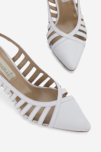 TUNAELLİ WOMEN'S WHITE GENUINE LEATHER THIN HEEL SHOES, NUMBER 35-41