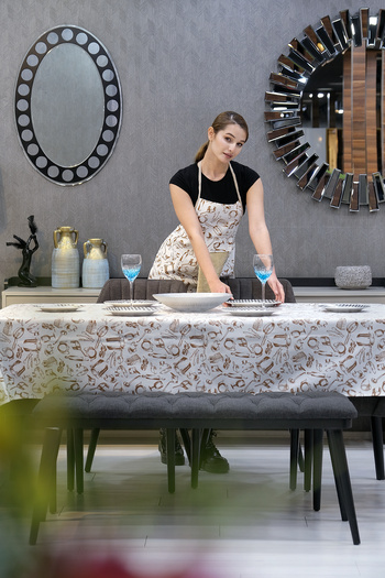 sevilya Damla Liquid Proof Tablecloth and Kitchen Apron Set Runner Tablecloth Models