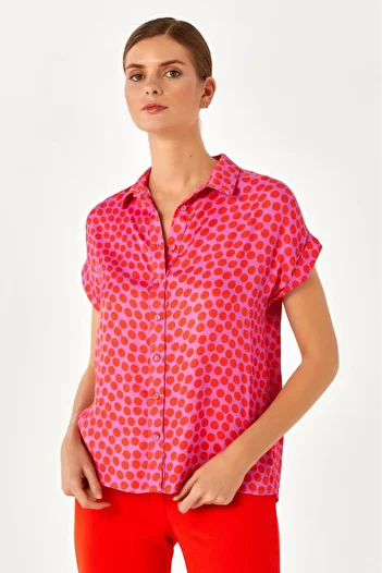 İKİLER Buttoned Front Low Sleeve Point Patterned Blouse 024-3000