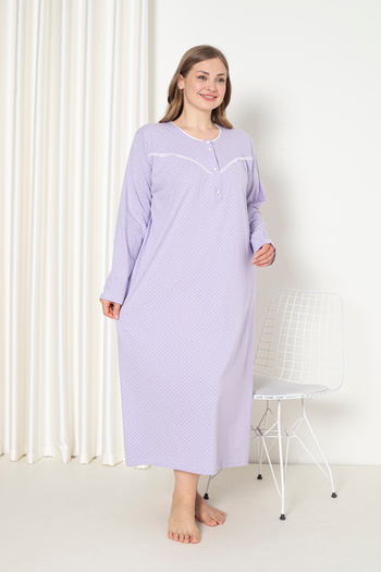 SEBOTEKS 100% Cotton Combed Long Sleeve Plus Size Mother's Nightgown 052