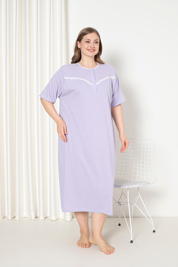 SEBOTEKS 100% Cotton Combed Cotton Short Sleeve Plus Size Mother's Nightgown 051