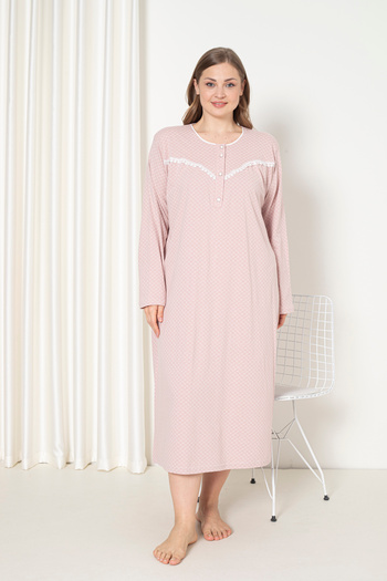SEBOTEKS 100% Cotton Combed Long Sleeve Plus Size Mother's Nightgown 052