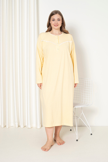 SEBOTEKS 100% Cotton Combed Long Sleeve Plus Size Mother's Nightgown 052