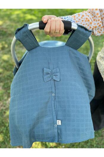runbaby Run Baby Müslin Kumaş çıt Çıtlı Puset Örtüsü (PETROL MAVİ) 75x100cm