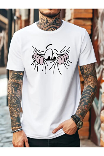 AEMİ Unisex Printed Oversize Λευκό Tshirt 100% Βαμβάκι