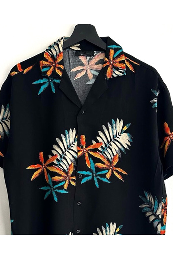 Hazhers Men's Oversize Shirt Collar Viscose Short Sleeve Summer Shirt