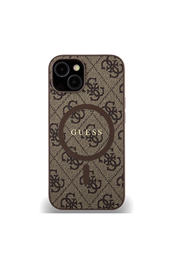 Guess iPhone 14 Compatible Case Magsafe 4g Patterned Lettering Logo Cover Brown