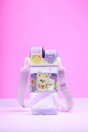 M&B WATER BOTTLE Cute Colorful Water Bottle with Double Drinks - with Hanger and Straw