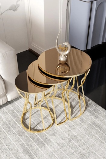 FAYMEND Beyza Zigon Sehpa Gold / Bronz Aynalı