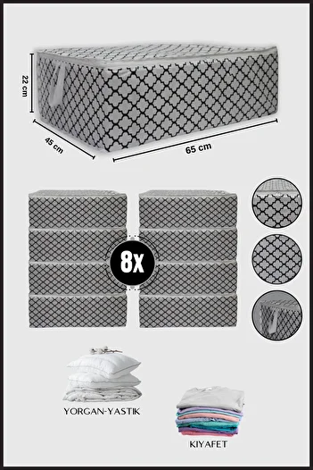 Nanteks 8 Pieces Large Size Underbed - Storage Bag for Clothes Pillows 65x45x22 Floral Pattern
