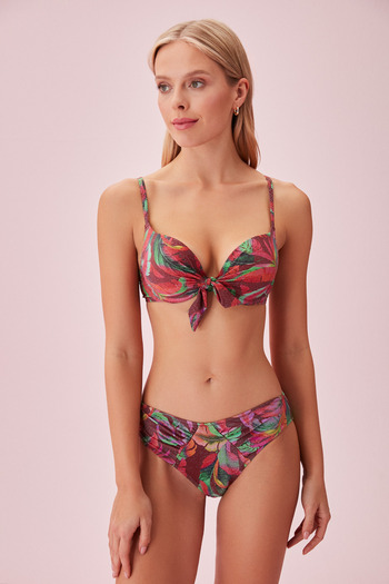 SUWEN Pleated Patterned Bikini Bottom