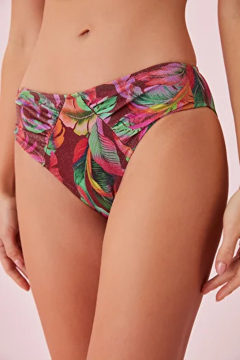 SUWEN Pleated Patterned Bikini Bottom