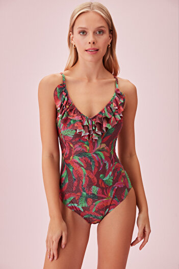 SUWEN V-Neck Ruffle Swimsuit