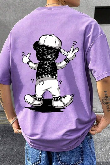 MODAGEN Men's Lilac Crew Neck Printed Oversize T-Shirt with Hat