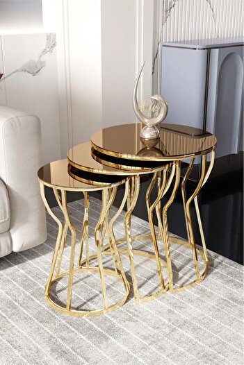 FAYMEND Beyza Zigon Sehpa Gold / Bronz Aynalı