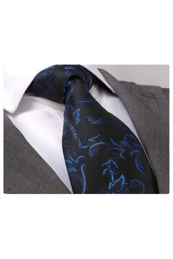 Exve Exclusive Blue Flower Pattern Black Tie