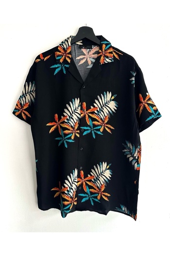 Hazhers Men's Oversize Shirt Collar Viscose Short Sleeve Summer Shirt