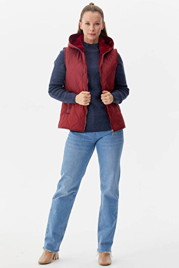 Sementa Quilted Vest with Plush Fur Inside - Claret Red