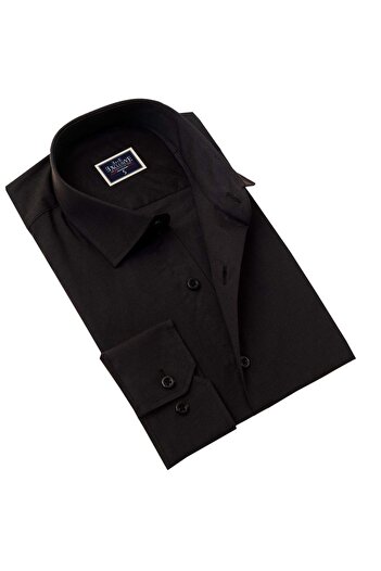 Exve Exclusive Black Solid Color Plain Slim Fit Breathable Summer Poplin Cotton Shirt