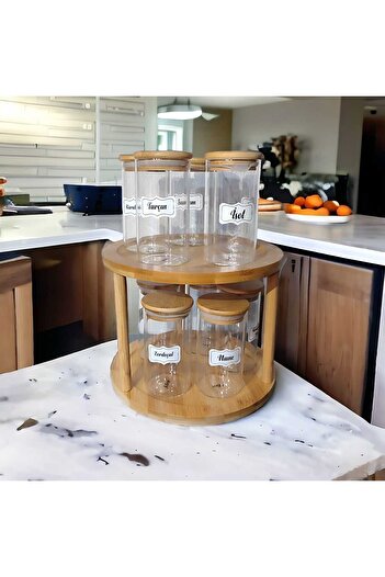 MİEN 2-Tier Spice Rack with Rotating Bamboo Stand, Rotating Stand Organizer, Spice Rack