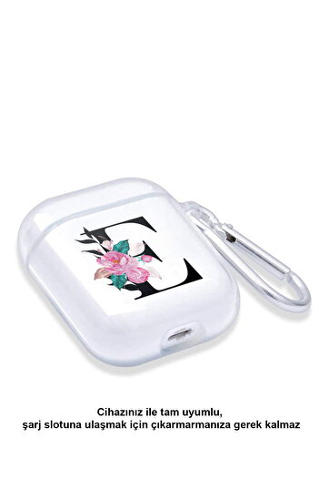PrintiFy Apple AirPods 1St Generation. Generation Compatible Letter Design Transparent Silicone Case - E White 6 Months AirPods 2. Nesil Ap