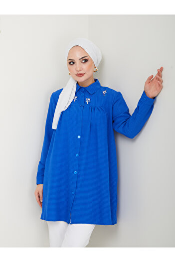 VOLT CLOTHİNG Γυναικείο πουκάμισο γιακά με κοσμήματα Hijab Tunic